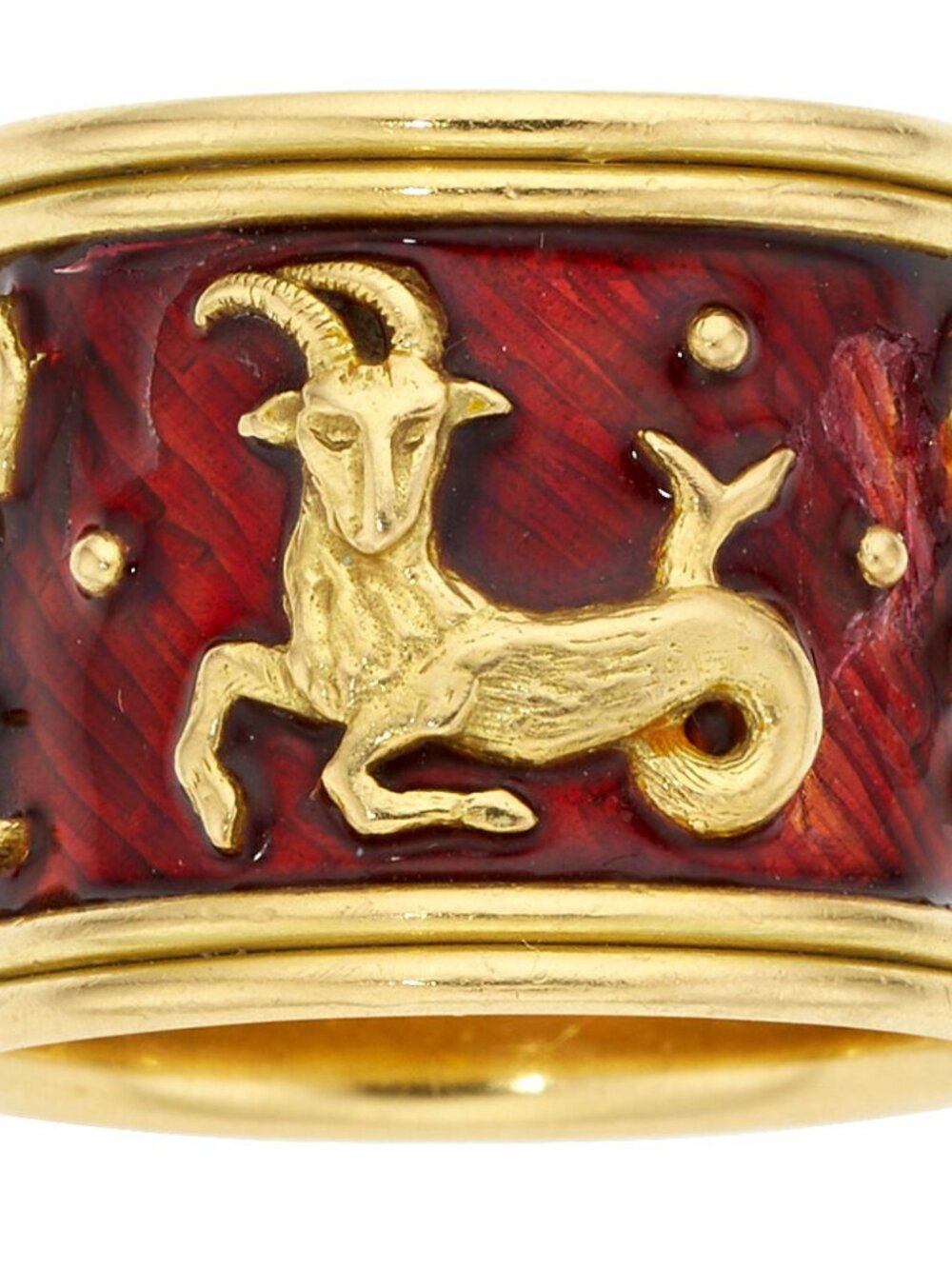 Elizabeth Gage Capricorn Zodiac Ring 18K Gold & Enamel Size 9.5 Rare